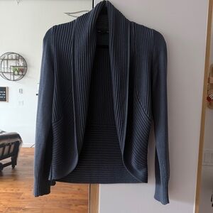 H&M Dark Gray Ribbed Open-Front Cardigan – Soft Knit Layering Piece
